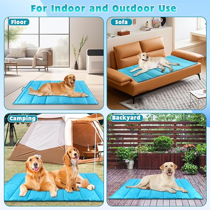 BWOGUE Large Outdoor Dog Bed, Portable Waterproof Camping Mat, Washable Travel Mat with Carry Bag for Medium and Large Dogs, 47"X27" (Blue)