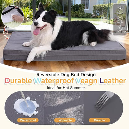 Waterproof Dog Bed for Crate - Outdoor Crate Pad for Small Medium Dogs, Orthopedic Egg Crate Foam, Anti-Slip, Reversible & Washable Cover, 29" x 18", Gray