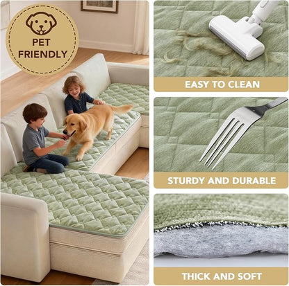 H.VERSAILTEX Chenille Couch Cover for Dogs Washable Soft Fuzzy Extra Large Sofa Slipcovers Sectional Sofa Cover Thick Pet Couch Cover Protector Non-Slip Dog Bed Cover(Tender Green, 28" x 134")