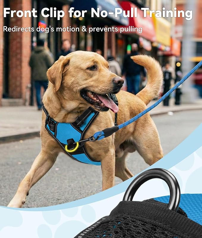 Joytale No Pull Dog Harness for Extra Large Dogs, Reflective Pet Vest with Front Clip, Adjustable Soft Padded Harnesses with Easy Control Handle for Training and Walking, Sky Blue, XL