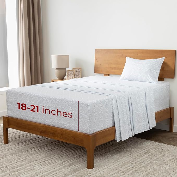 Mellanni Extra Deep Twin XL Sheets - 3 PC Iconic Collection Bedding - Luxury, Ultra Soft, Cooling Bed Sheets - Wrinkle, Fade, Stain Resistant (Twin Extra Long, Laced Sky Blue)