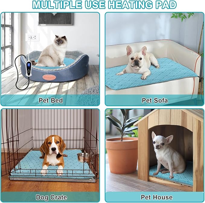 Dog Heating Pad 34x21inches, Pet Heating Pad for Dogs with Timer Temperature Control, Waterproof Whelping Mats Heated Dog Bed with Chew Resistant Cord, Soft Cloth Cover