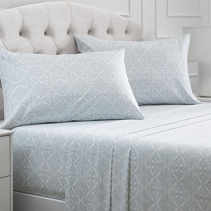 Mellanni California King Sheets Set - 4 PC Iconic Collection Bedding - Hotel Luxury, Extra Soft, Cooling Bed Sheets - Wrinkle, Fade, Stain Resistant (Cal King, Laced Sky Blue)