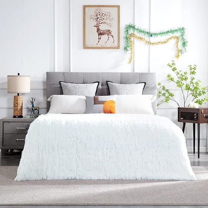 JONIYEAR Extra Large Decorative Fluffy Faux Fur Blanket Full Size 71" x 80", Soft Luxury Lightweight Furry Blankets, Accent Cozy Shaggy Plush Fuzzy Blankets for Bed, Thick Warm Winter Blanket, White