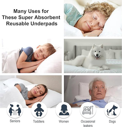 AbsorbEase® Washable Underpads 34"x36" - Waterproof, Ultra-Absorbent Incontinence Bed Pads for Adults, Seniors, Kids, Pets, Reusable Pee Pads, Odor Neutralizing, Latex-Free, USA Made (Pack of 4)
