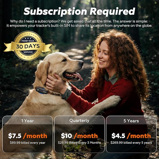 DBDD AI GPS Tracker for Dogs (30lbs+), Real Time Location and AI Health Assistant, Electronic Fence, Waterproof, iOS and Android Universal (D5-Black)