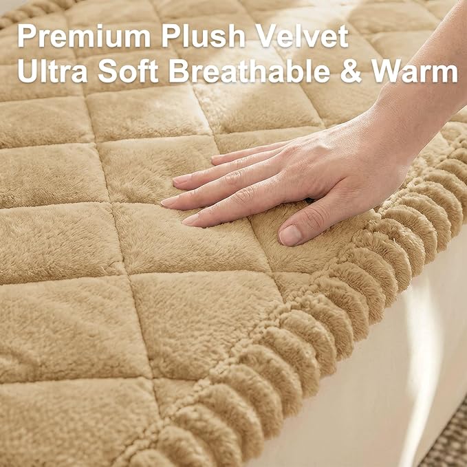 Smiry Fuzzy Couch Cover for Dogs, Non Slip Washable Pet Sofa Cover, Scratch Proof Hair Resistant Plush Sofa Slipcover, Pet Friendly Couch Cushion Protector for Cat, Camel, 27.6" x 70.9"