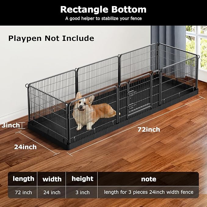 PJYuCien Rectangle Playpen Bottom Pad- Stabilize the Dog Play Pen, Fits 8 Panels 24" Width Metal Dog Playpen -24"x72" Assembly Size 600D Oxford Cloth Waterproof Playpen Bottom (Only Bottom Pad)