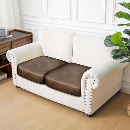 ANARACHON Leather Look Couch Cushion Covers Sofa Seat Slipcovers Sets Couches Furniture Protector for Sectional Armchair Loveseat Pets Kids Stretch Spandex Fabric (2 Cushion Loveseat, Dark Brown)