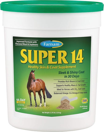 Farnam Super 14 Healthy Skin & Coat Supplement for Horses, Keeps Coats Shiny & Gleaming Year-Round 2.75 Pound, 44 Day Supply