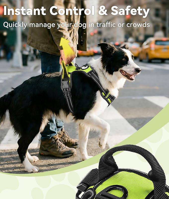Joytale No Pull Dog Harness Medium Sized Dog, Reflective Pet Vest with Front Clip, Adjustable Soft Padded Harnesses with Easy Control Handle for Training and Walking, Green, M