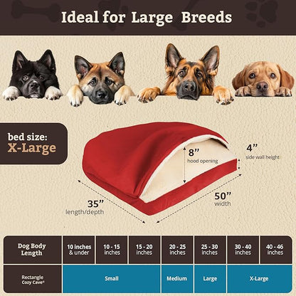 Snoozer Pet Products Rectangle Cozy Cave Dog Bed, Extra Large, Red