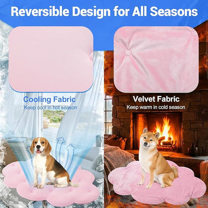 Dog Cooling Mat, 53'' × 40'' Large, Self-Cooling Mat for Dog, (Cool & Warm) Double-Sided Pet Cool Pads for Crate, Kennel, Machine Washable Summer Blanket, Cat Cool Bed, Non-Gel, Pink
