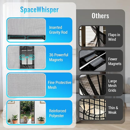 Magnetic Closure Screen Door, Reversible Mesh Door Screen Fits 38" x 82" Door, Heavy-Duty Magnetic Mesh Curtain for Sliding Door and French Door, Self-Sealing, Portable Patio Screen (40" x 83")