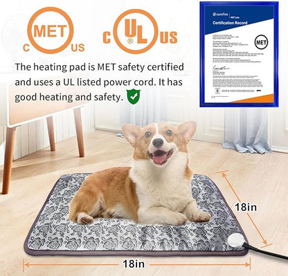 Cat Heating Pad, (18×18 in) Pet Heating Pad for Cats Puppy Heated Dogs Blanket with Timer(1-24H),Waterproof Heated Cat Blanket with Chew Resistant Steel Cord
