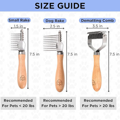Pet Dematting Comb for Dogs and Cats with Wood Handle, Deshedding Undercoat Rake with Stainless Steel Blades, Pet Comb for Detangling Thinning and Shedding, All Hair Types [We Love Doodles]