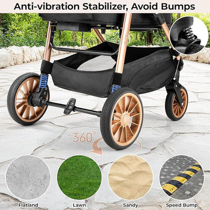 MAMIZO Pet Stroller for Medium Dogs Cats Up to 55 lbs, All-Terrain 3-in-1 Dog Stroller with Detachable Carrier, Rubber Wheels, One-Click Folding, Storage Basket & Cup Holder, for Senior Dogs & Cats