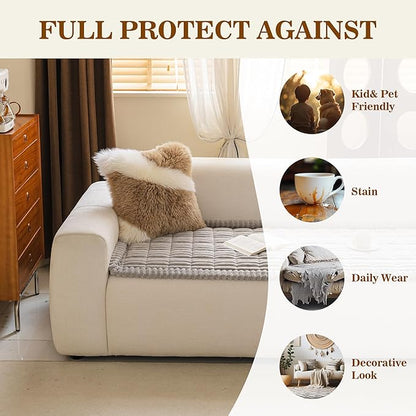 MYSKY HOME Couch Covers for 2 Cushion Sofa, Couch Cover for Dogs, Sofa Covers for Pets Washable, Soft Non-Slip Sofa Slipcovers, Loveseat Couch Covers, Furniture Protector, Light Grey, 27.6" x 59"