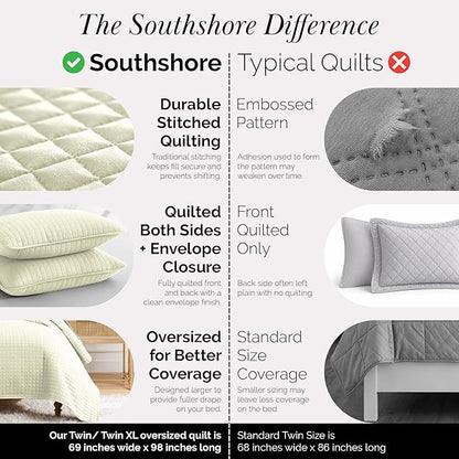 Southshore Fine Living, Inc. Twin XL Quilt Bedding Set, Soft Brushed Microfiber Bedspread Coverlet, Stain and Pet Hair Resistant Bedding, XL/Twin Size Quilt Set with 1 Pillow Sham, Cream