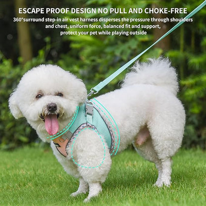 AIITLE Escape-Proof Dog Harness - Extra Soft Jacquard Fabric with Moisture-Wicking Lining, Adjustable Fit for Boston Terrier, Pekingese - Running, Playdates, Outdoor Adventures (Turquoise-Pink, L)