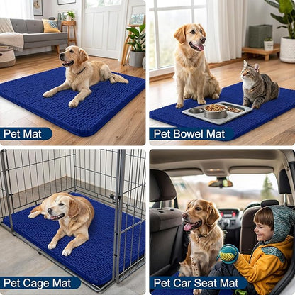Smiry Dog Door Mat for Muddy Paws 47x24, Absorbs Moisture and Dirt Doormat, Non-Slip Washable Quick Dry Chenille Front Door Mat Indoor Entrance, Entryway Carpet for Inside Floor, Royal Blue