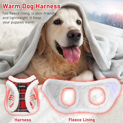 GAMUDA Small Dog Harness Collar and Leash Set, Step in No Chock No Pull Soft Mesh Adjustable Dog Vest Harnesses Plaid Reflective for Dogs Puppy Cats Kitten Rabbit (Warm Red, L)