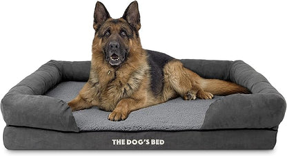 The Dog’s Bed Orthopedic Memory Foam Dog Bed with Bolsters for XL Dogs, High Density Support Mattress, Low Front Entry, Removable Washable Cover, Plush Fabric, Grey Plush, XL
