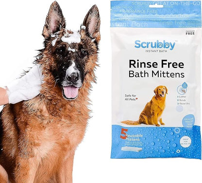 Scrubby Pet No Rinse Wipes | Rinse Free Shampoo Mittens | Dogs & Cats | Bath Wipes | Bathing & Washing Pets, Hypoallergenic | No Rinse Wash Mitt | Grooming, Lather Wipe Dry - Pack of 20