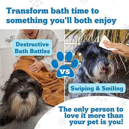 Pets XL Hypoallergenic Pet Wipes - Deodorizing No Bath Cleaning for Dogs & Puppy Grooming | Ear, Face, Butt, Paw Wet Wipe | Enriched w/Aloe, Chamomile, Oat Amino Acids | Healthier Coat & Skin