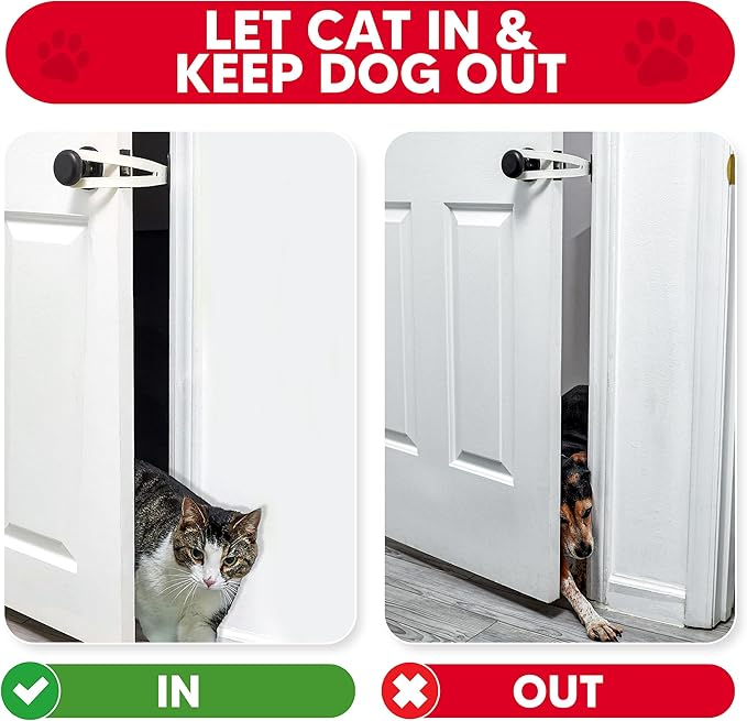 FlexLatch Cat Door Holder Latch - Extra Large Cat Door Alternative Installs Fast Flex Latch Strap Let's Cats in and Keeps Dogs Out of Litter & Food. Safe Baby Proof One Piece No Measuring Extra Easy