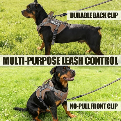 Service Dog Tactical Vest Harness and Leash Set Medium Sized Dog Emotional Support- Tactical Dog Harness Training Collar with Name (Khaki, L)