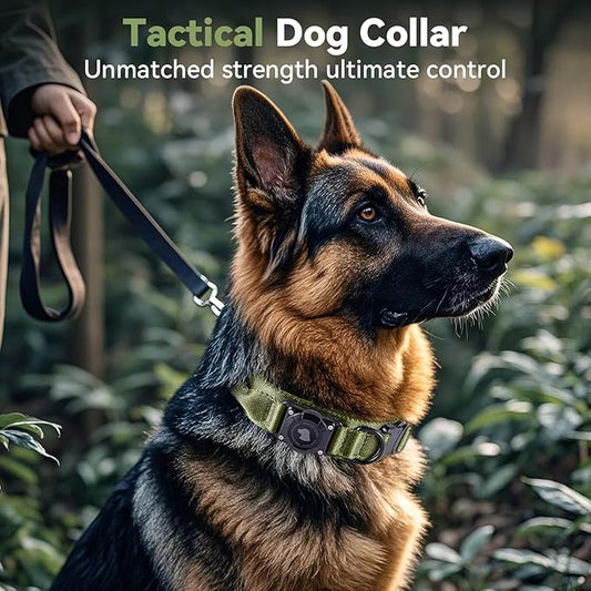 2026 Upgrade Waterproof AirTag Dog Collar, Military Tactical Dog Collar with AirTag Holder, Comfortable Control Handle and Metal Buckle, GPS Dog Collar Holder for Medium to Large Dogs (ArmyGreen, L)
