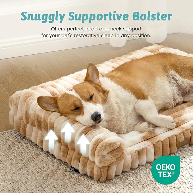 COZY KISS Cute Dog Bed for Small Dogs, Faux Rabbit Fur Orthopedic Foam Dog Bed with Sides, Removable Washable Cover & Waterproof Lining, Comfortable Pet Couch, Tie-Dye Brown (30" L x 20" W x 6" Th)