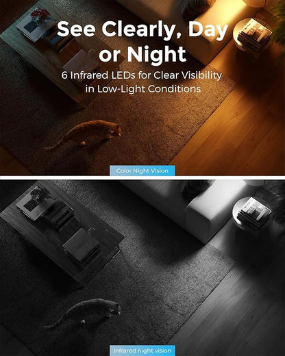 Devo Indoor Security Camera for Home, 2K 360 Pan-Tilt Pet Dog Baby Monitor Camera with Phone App, WiFi Smart Camera Motion Detection, Color Night Vision, 2-Way Audio, 256GB SD White