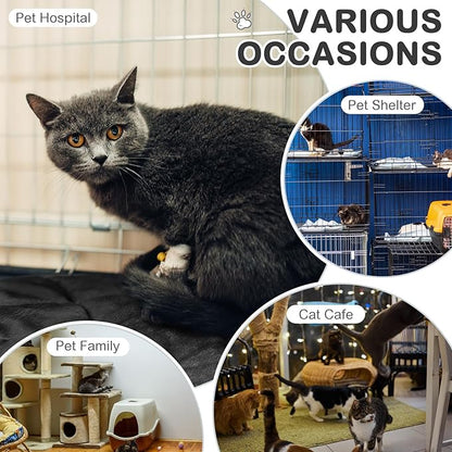 8 Pack Self Heating Cat Mat Self Warming Cat Bed Extra Warm Thermal Pet Bed Mat Reflects Body Heat Washable Dog Crate Pad for Indoor Outdoor Pets(Black,16 x 20 Inch)