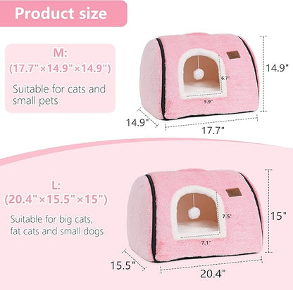 cat Bed cave-cat beds for Indoor Cats,Soft and Comfortable Cute cat Bed，cat House,with Removable Washable Cushioned Pillow,Enclosed pet Bed,Kitty pet hut、Hideaway,Small Large Dog Tent (Pink)