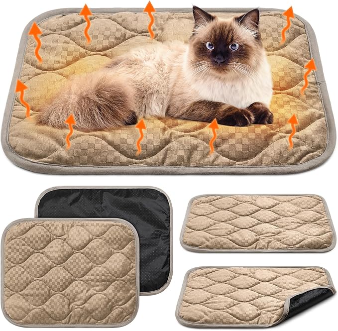 Tujoe 4 Pack Self Warming Cat Mat Self Heating Cat Pad Warm Thermal Pet Bed Washable Dog Crate Pad Body Heat Dog Bed Mat Blanket Non Slip Bottom for Outdoor Indoor Pets