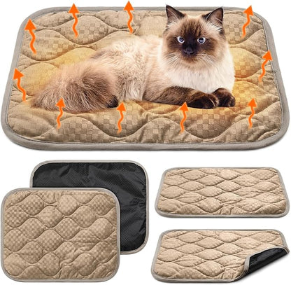 Tujoe 4 Pack Self Warming Cat Mat Self Heating Cat Pad Warm Thermal Pet Bed Washable Dog Crate Pad Body Heat Dog Bed Mat Blanket Non Slip Bottom for Outdoor Indoor Pets