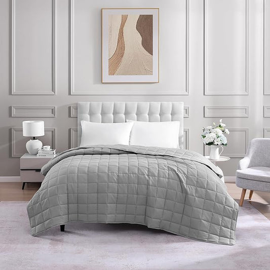 Casa Platino Quilted Blanket Twin XL Size - Pre Washed - Soft & Lightweight Bed Blanke - All Season Down Alternative Blankets - Silver