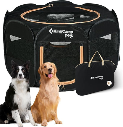 KingCamp Dog Playpen, Portable Foldable Cat Kitten Puppy Tent Crates 29"/36"/50" Pop Up Pet Playpen with Zippered Bottom & Cover for Indoor Outdoor Use (X-Large, Black)