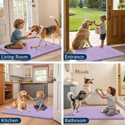 Smiry Dog Door Mat for Muddy Paws 30x20, Absorbs Moisture and Dirt Doormat, Non-Slip Washable Quick Dry Chenille Front Door Mat Indoor Entrance, Entryway Carpet for Inside Floor, Lavender