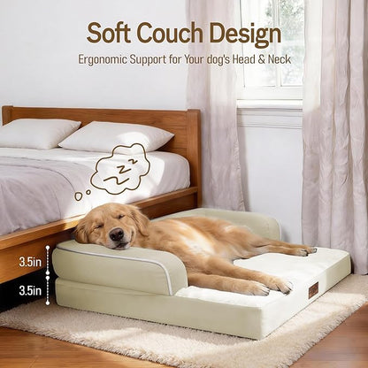 Comfort Expression Washable Orthopedic Large Sized Dogs - Huge Large Dog Bed with Removable & Waterproof Cover Soft Pet Couch with Foam Support for Big Size Dogs with Bolster, 45x35