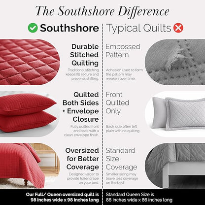 Southshore Fine Living, Inc. Full/Queen Quilt Bedding Set, Microfiber Quilts Queen Size, Coverlet, Stain & Pet Hair Resistant Bedding, Full Size Bedspread with 2 Pillow Shams, Chili Pepper Red