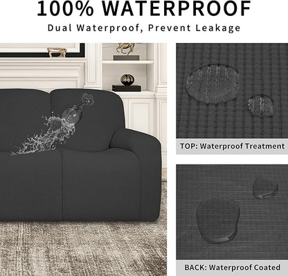 Easy-Going 100% Dual Waterproof Recliner Loveseat Cover, 6-Pieces Stretch Relining Sofa Cover with Pocket, Jacquard 2 Seat Sofa Slipcover Leakproof Washable (Loveseat, Dark Gray)