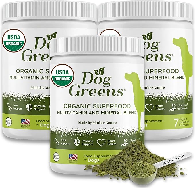 Superfood Supplement for Dogs (12 oz) Organic Human-Grade Ingredients, Vitamins, Minerals, Antioxidants and Fibre Rich for Optimal Digestion, Shiny Coat and Better Health (3 Pack)