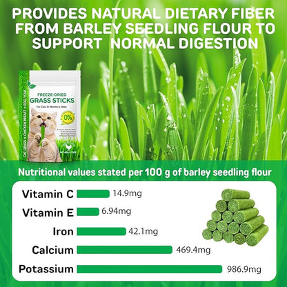 60g Cat Grass Sticks, Delicious Cat Grass Teething Stick Edible Cats Chew Toy Cat Treats Snack for Teeth Cleaning and Hairball Removal