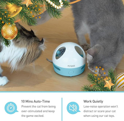 PETGEEK Hidey Mouse Electronic Interactive Cat Toy, Hide Mouse Cat Toy with Squeaky Mouse, Automatic Cat Toys with Catnip Filled Hidey Mouse, Cat Toys Interactive for Indoor Cats Play (Blue)