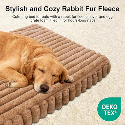 Dog Beds Flat Dog Crate Bed Waterproof for Meduim Large Dogs with Plush Removable Washable Cover Anti Slip Bottom for Indoor,Khaki,28.7"x20.8"