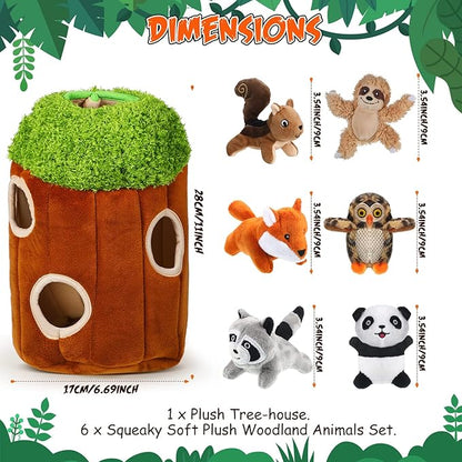 Skylety 7 Pieces Hide and Seek Dog Toys Activity Puppy Chew Squeaky Toys Plush Stuffing Burrow Woodland Stuffing with Squeakers for Small Medium Pets Dogs Puppy Gift(Cute,Medium)