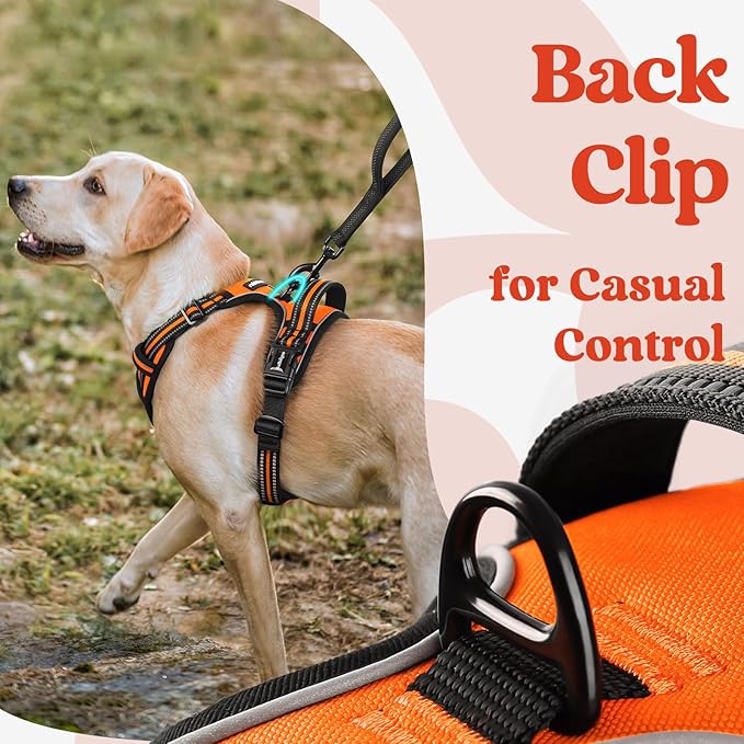 rabbitgoo Dog Harness Medium Sized, No Pull Pet Harness with 3 Buckles, Adjustable Soft Padded Vest with Control Handle, Walking Reflective Pet Vest for Medium Dogs, Orange, M